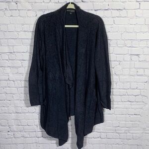 Barefoot Dreams Womens CozyChic Lite Open Front Sweater Black/ Blue Sz 1X Cozy